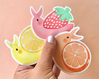 Fruit Snail Stickers/ Fruity Snail Sticker/ Strawberry snail/ orange lemon/ Laminated Waterproof Weatherproof UV resistant Vinyl Sticker