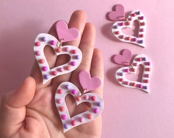 Confetti Pink Heart Earrings/ Cute Kawaii Jewelry/ Pink Aesthetic Earrings/ Y2k/ Y2k Jewelry/ Princess aesthetic/ girly girl earrings