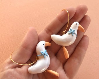 Mother Goose Earrings/ Cottagecore earrings/ cottagecore jewelry/ goose with a bow earrings/ cute goose earrings/ kawaii animal earring