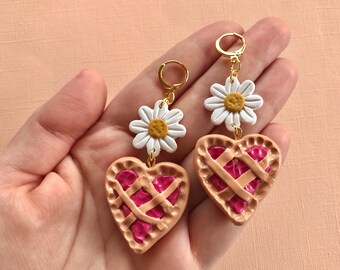 Strawberry Heart Pie Earrings: Polymer Clay Cottagecore Earrings
