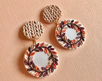 Fall Wreath Earrings/ Knit Earrings/ Cozy Earrings/ fall earrings/ autumn earrings/ clay earrings/ modern earrings/ statement earrings