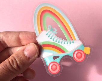 Rainbow Rollerskate Vinyl Sticker: Retro Waterproof Laptop Decal