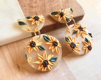 Sunflower Earrings/ Polymer Clay Earrings/ Summer Earrings/ floral earrings/ Statement Earrings/ Modern Earrings/ Sunflower Jewelry