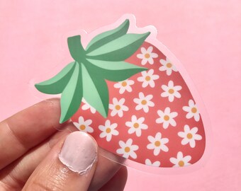 Strawberry Daisy Sticker: Laminated Waterproof Vinyl Decal