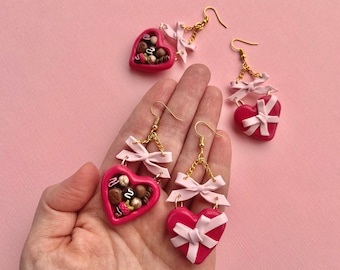 Valentine's Heart Chocolate Box Earrings/ chocolate assortment jewelry/ Valentine's Day Jewelry/ Heart Shaped Jewelry/ Clay earrings