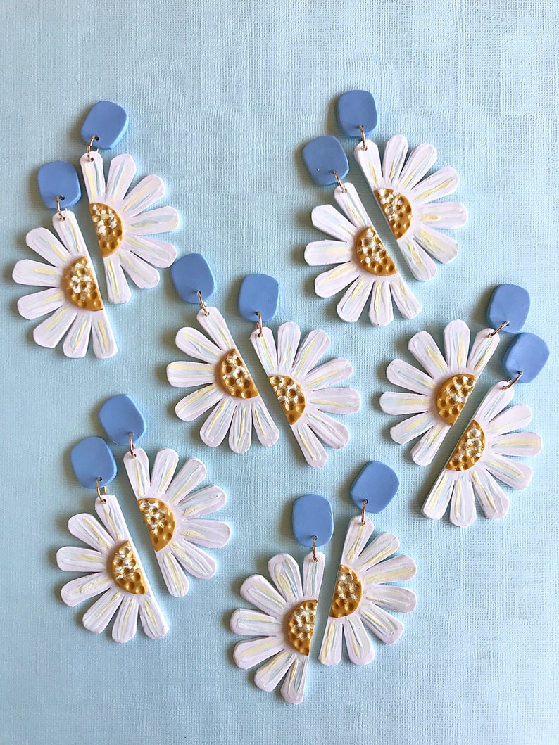 Daisy Earrings/ Flower Earrings/ Floral Earrings/ Daisy Jewelry/ Polymer Clay Earrings/ Statement Earrings/ Modern Earrings/ Cute Earrings image 1