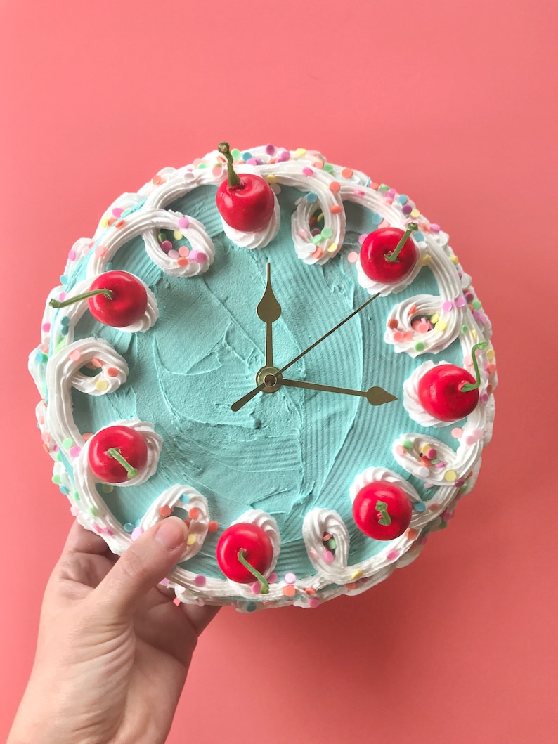 Cake Clock/ Decorative Wall Clock/ Y2k aesthetic home decor/ cute cake home accent/ faux cake/ dummy cake/ unique colorful home decor image 2