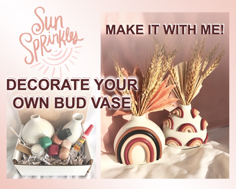 DIY Clay Decorated Bud Vase Kit/ Make your own NEUTRAL bud vase/ Crafting kit/ Vase Craft kit/ Ceramic diy kit/ Ceramic project/ Art project image 1