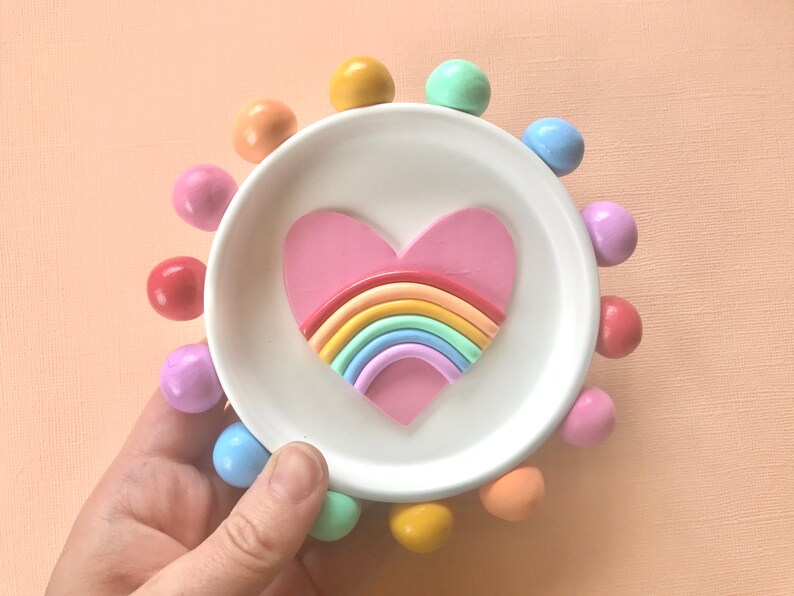 Colorful Trinket Dish/ Fun Jewelry Dish/ Boho Home Decor/ Handmade Ceramic Dish/ Rainbow dish/ mushroom plate/ cottagecore home/ ring dish image 9