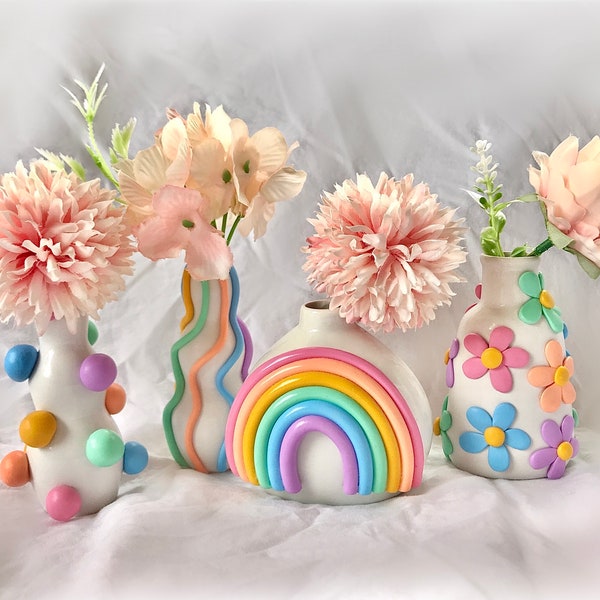 Retro Eclectic Colorful Bud Vase/ Cute Ceramic Vase/ Rainbow Pot Planter/ Modern ceramic vase/ pastel color ceramics/ Boho home decor
