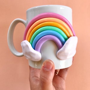 Colorful 3d Coffee Mug/ Handmade Ceramic Mug/ Rainbow Mug/ Modern happy coffee lover gift/ Mushroom Mug/ Cute Coffee Mugs/ Ceramic Mug image 2