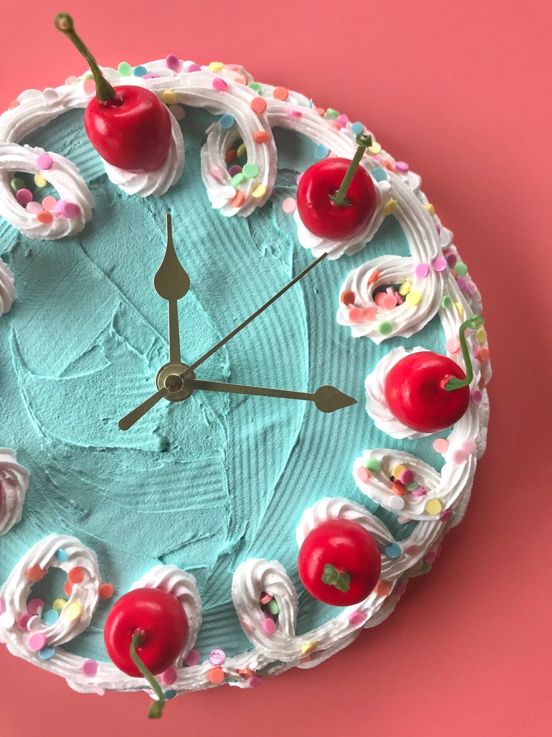 Cake Clock/ Decorative Wall Clock/ Y2k aesthetic home decor/ cute cake home accent/ faux cake/ dummy cake/ unique colorful home decor image 5