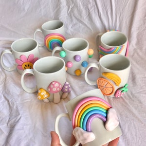 Colorful 3d Coffee Mug/ Handmade Ceramic Mug/ Rainbow Mug/ Modern happy coffee lover gift/ Mushroom Mug/ Cute Coffee Mugs/ Ceramic Mug image 9