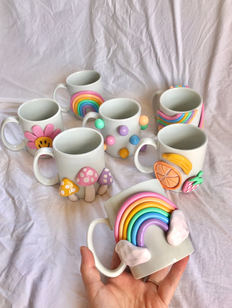 Colorful 3d Coffee Mug/ Handmade Ceramic Mug/ Rainbow Mug/ Modern happy coffee lover gift/ Mushroom Mug/ Cute Coffee Mugs/ Ceramic Mug image 9