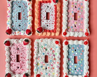 Cake Light Switch Cover/ Food Decor/ Faux Cake Home Decor/ Square Light Switch/ Outlet Cover/ Colorful Food Kawaii/ Vintage Cake/ Cute Cakes