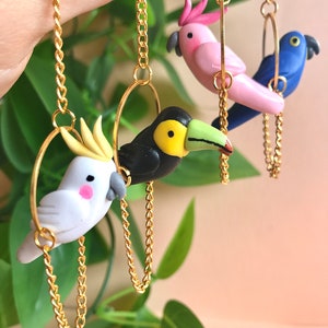 Hanging Bird Earrings/ Parrot Earrings/ Toucan Jewelry/ Cockatoo Earring/ Tropical Bird Earrings/ Summer Jewelry/Quirky Earrings/Fun Earring image 7