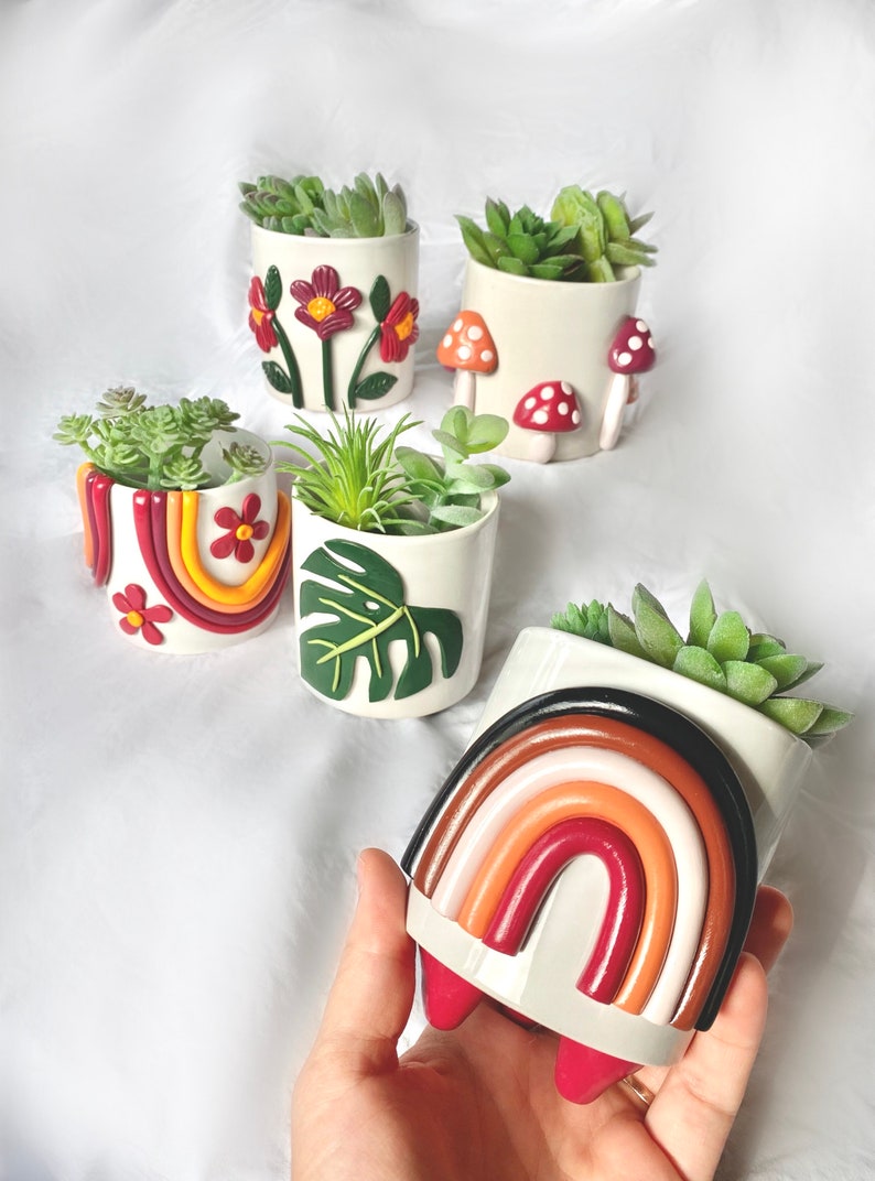 Neutral Planter Pots/ Rainbow Planter/ Succulent Planters/ Monstera Leaf Home Decor/ Boho Ceramics/ Modern Ceramic Pots/ Home Accents bild 4