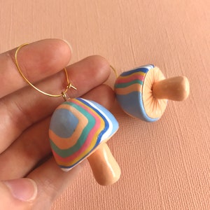 Retro Mushroom Earrings/ Cottagecore mushroom hoops/ Rainbow Flower Mushrooms/ Colorful fungi earrings/ cottacore jewelry/ statement earring image 9