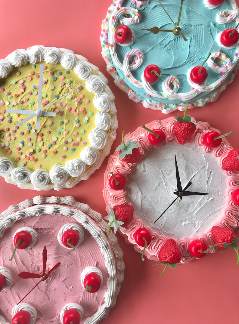 Cake Clock/ Decorative Wall Clock/ Y2k aesthetic home decor/ cute cake home accent/ faux cake/ dummy cake/ unique colorful home decor image 7