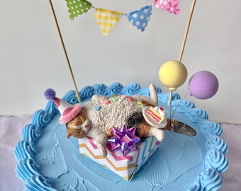 Fat Cat Cake Topper: Birthday Party Kitten Eating Cake Decor Piece