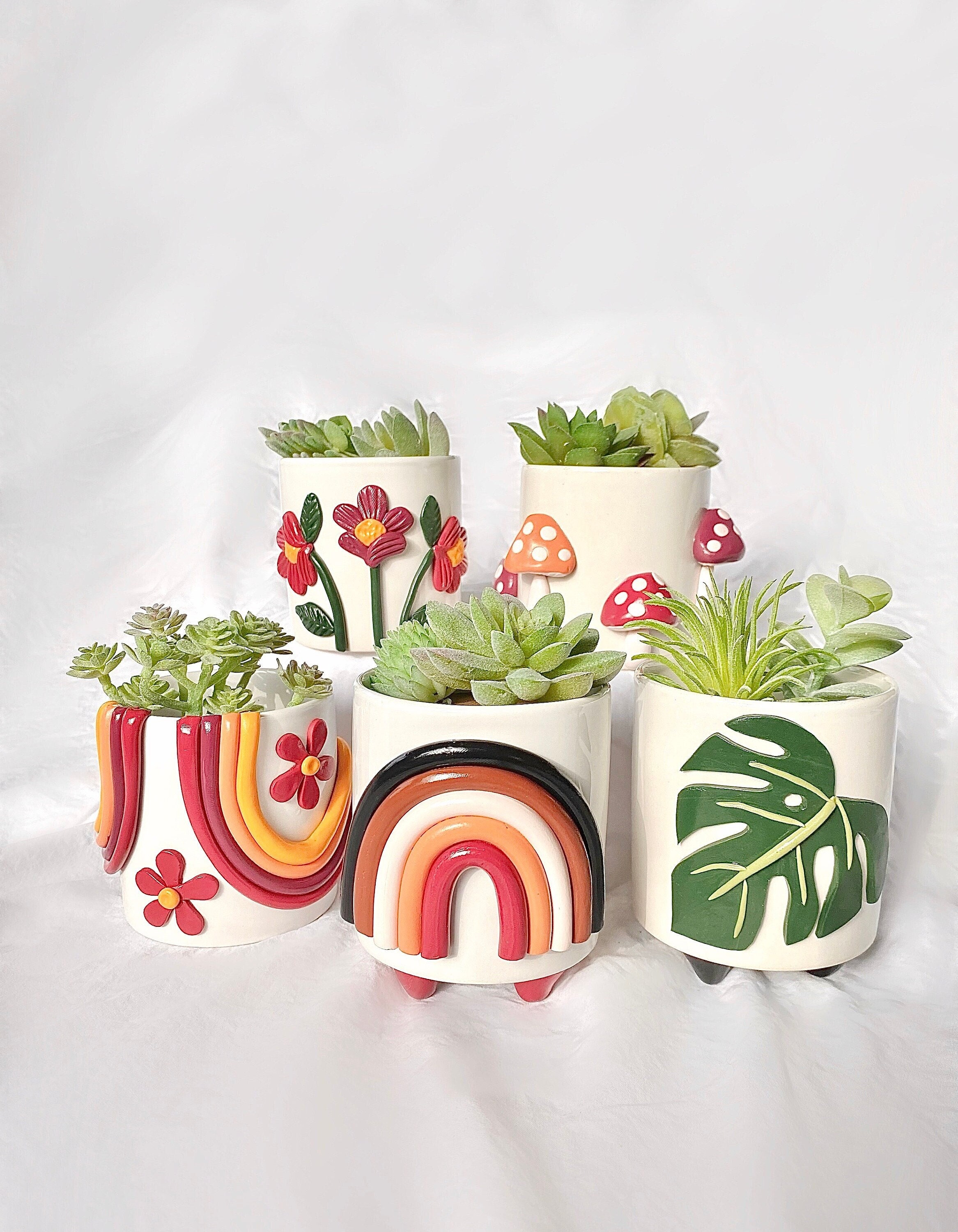 Rainbow Raindrops Planter Pot/ Cloud and Rainbow Pot/ Succulent Planter/ Cactus Planter/ Small Ceramic Planter Pot/ Boho Eclectic Home
