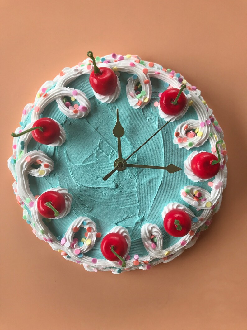 Cake Clock/ Decorative Wall Clock/ Y2k aesthetic home decor/ cute cake home accent/ faux cake/ dummy cake/ unique colorful home decor image 4