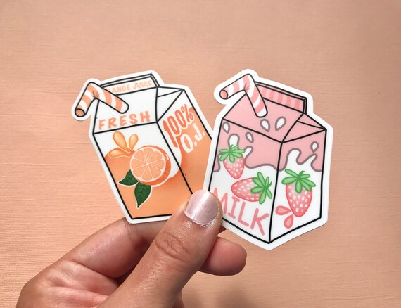 Orange Juice Carton Sticker/ Strawberry Milk Carton Sticker/ Kawaii Food  Sticker/laminate Waterproof Weatherproof UV Resistant Vinyl Sticker 