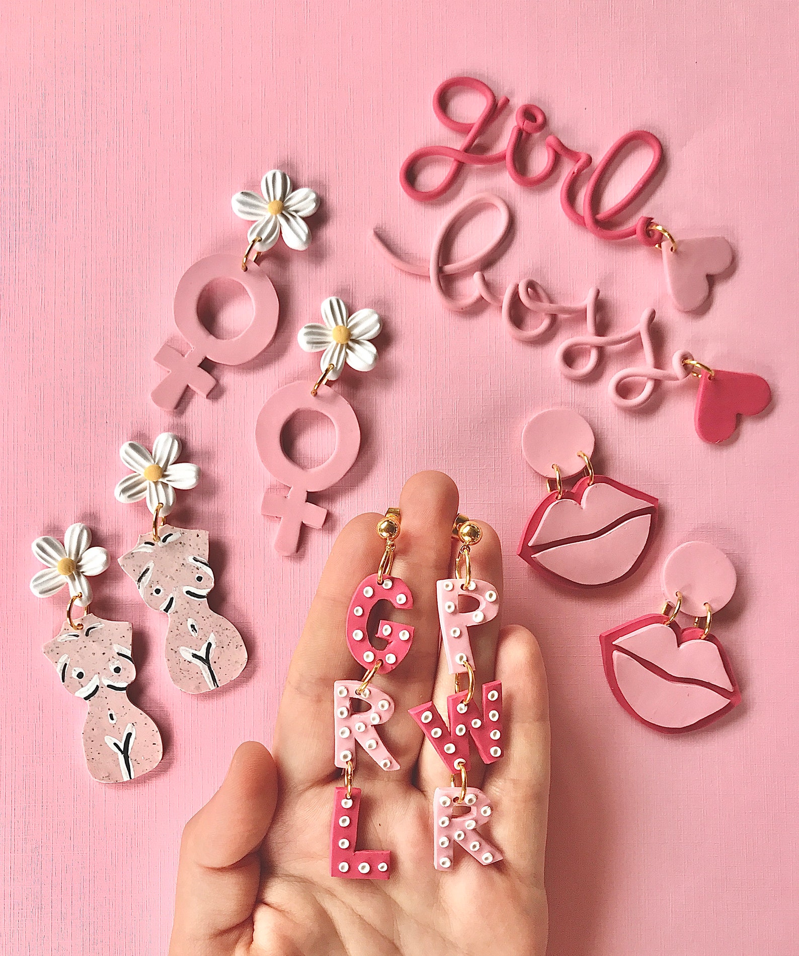 Girl Boss Earrings/ Pink Girl Power Earrings/ Feminism Etsy
