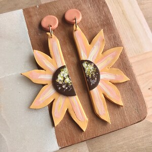 Split Sunflower Earrings/Eclectic Sunflower Earrings/ Statement Earrings, Artsy flower earrings, Modern hippie earrings, boho earring desert image 4