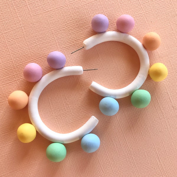 Confetti Geometric Ball Hoops/ Colorful Hoop Earrings/ Modern Hoop Earrings/ Rainbow Hoops/ Geometric earrings/fun earrings/colorful jewelry