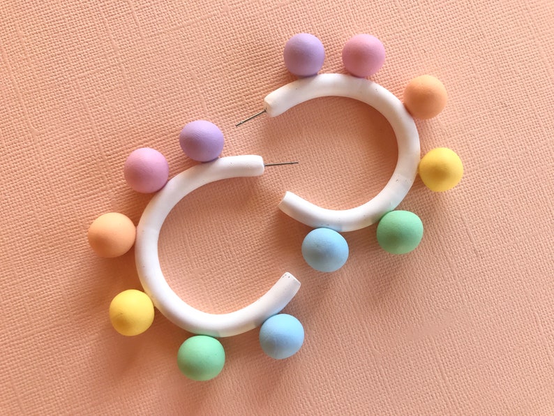 Confetti Geometric Ball Hoops/ Colorful Hoop Earrings/ Modern Hoop Earrings/ Rainbow Hoops/ Geometric earrings/fun earrings/colorful jewelry image 1