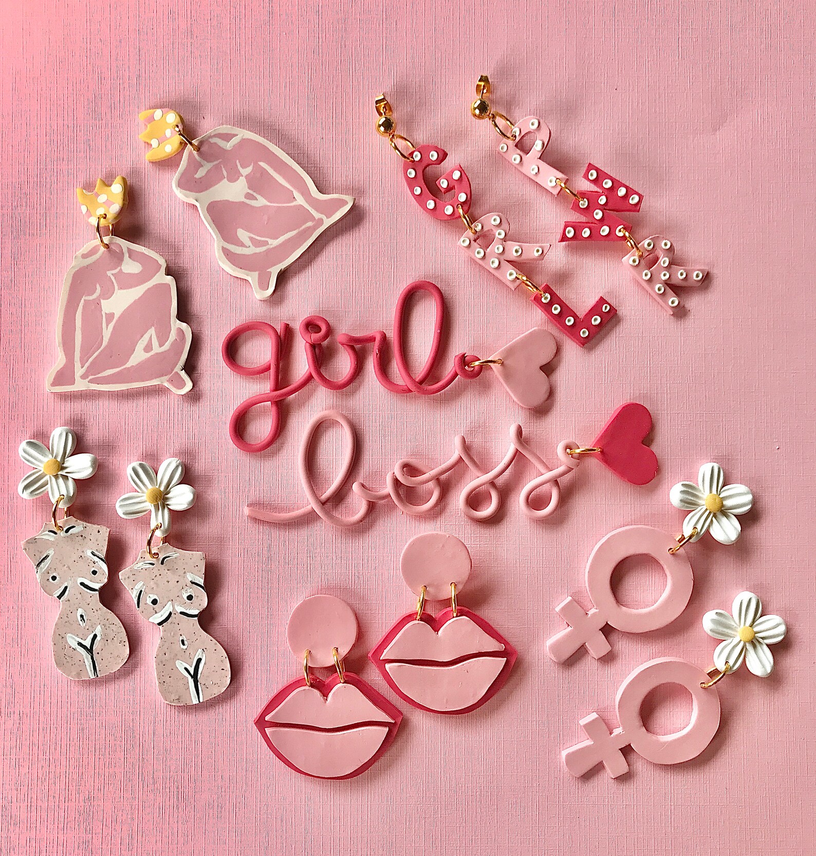Girl Boss Earrings/ Pink Girl Power Earrings/ Feminism Etsy