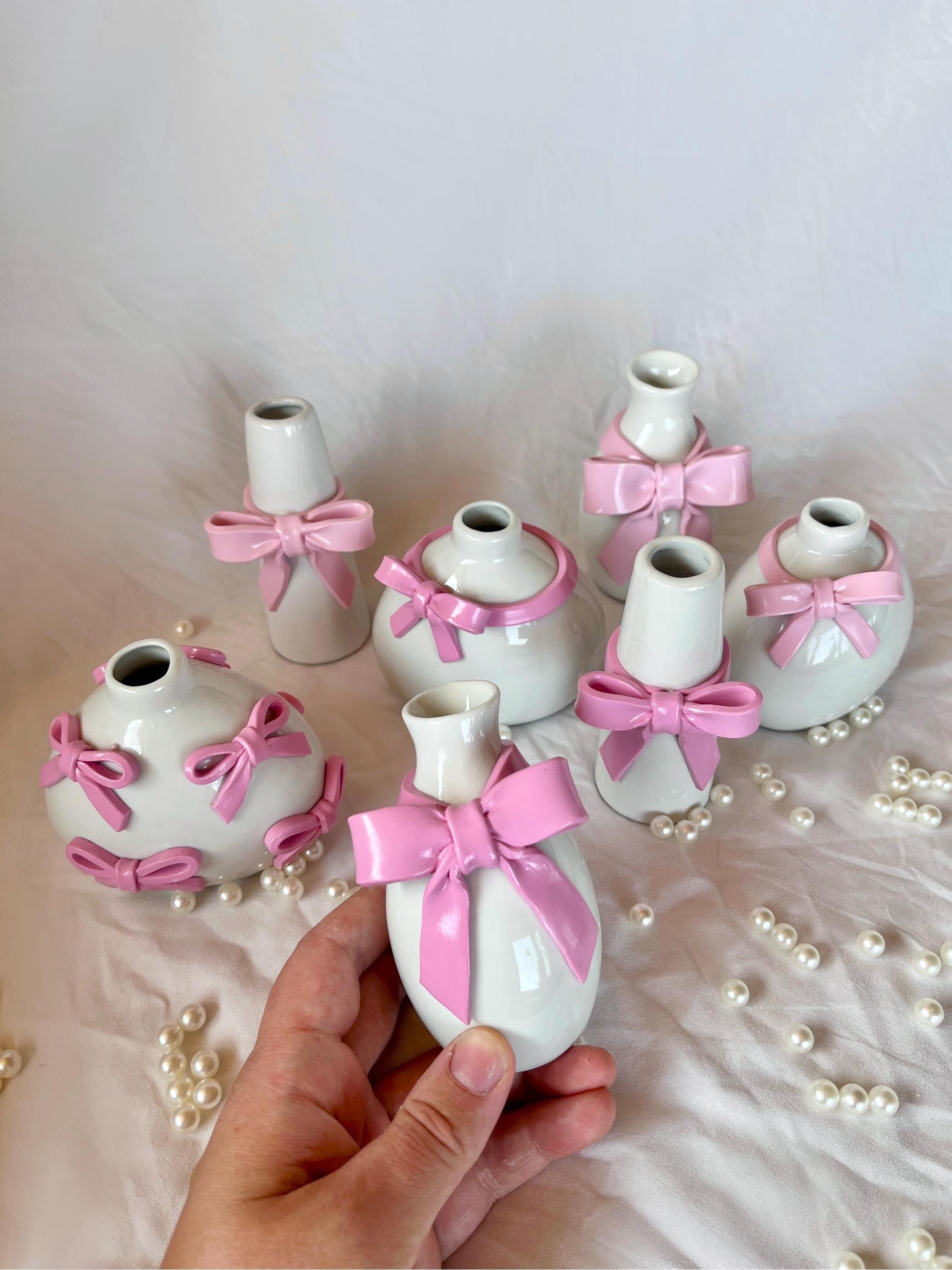 Coquette Pink Bow Bud Vase/ Cute Ceramic Vase/ Modern Ceramic Vase