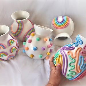 8&quot; Tall Retro Eclectic Colorful Bud Vase/ Cute Ceramic Vase/ Rainbow Pot Planter/ Modern ceramic vase/ pastel color ceramics/ Boho decor