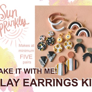 Beginners DIY Clay Earrings Kit/ Sun Sprinkles NEUTRAL version/ DIY Jewelry Kit/ Make Your Own Polymer Clay Earrings/Gift Box Crafting Kit