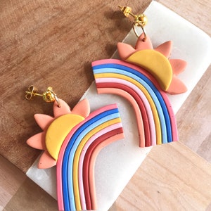 Sun and Rainbow Earrings/ Sunset earrings/ Statement Earrings/ Fun earrings/ rainbow jewelry/ sun jewelry/ colorful earrings/ modern earring image 3