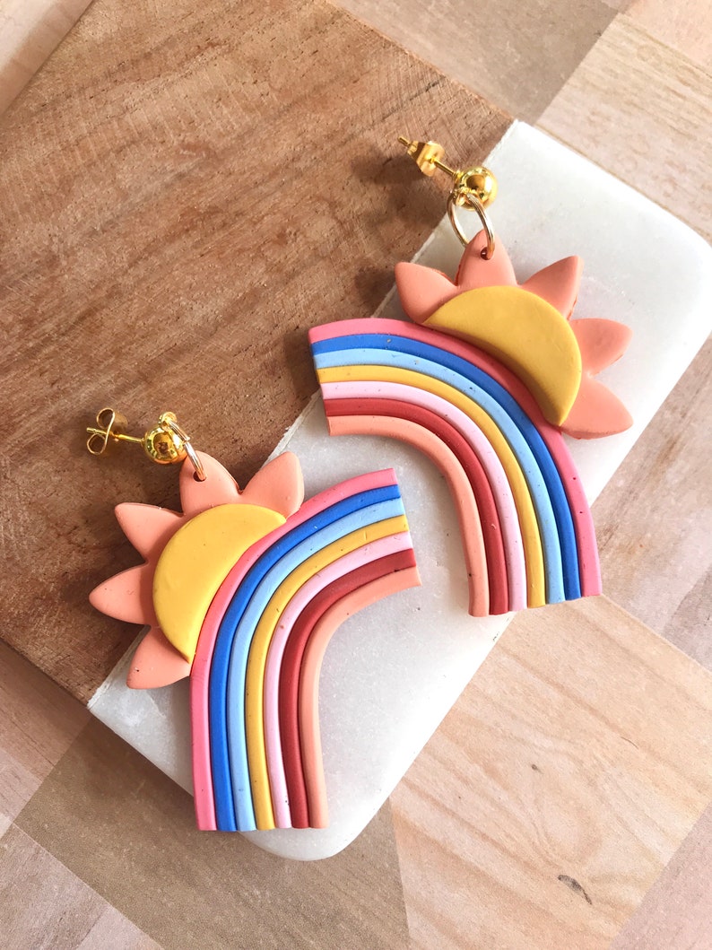 Sun and Rainbow Earrings/ Sunset earrings/ Statement Earrings/ Fun earrings/ rainbow jewelry/ sun jewelry/ colorful earrings/ modern earring image 3