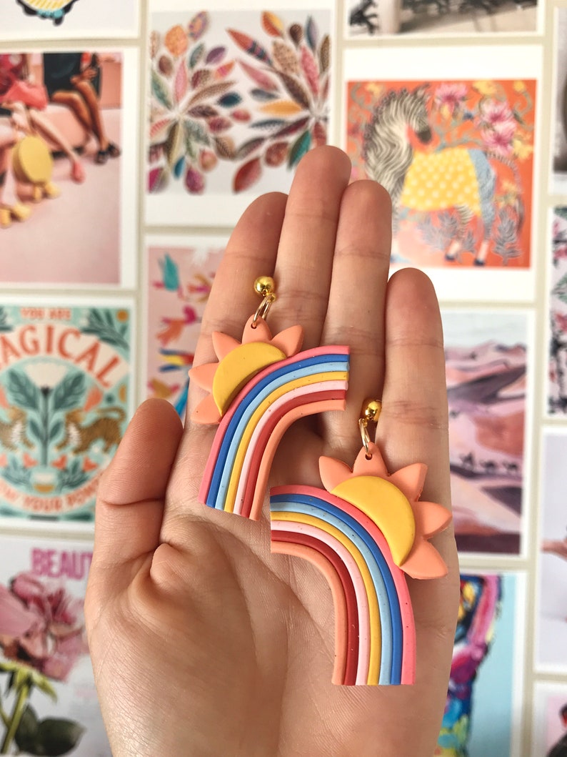 Sun and Rainbow Earrings/ Sunset earrings/ Statement Earrings/ Fun earrings/ rainbow jewelry/ sun jewelry/ colorful earrings/ modern earring image 4