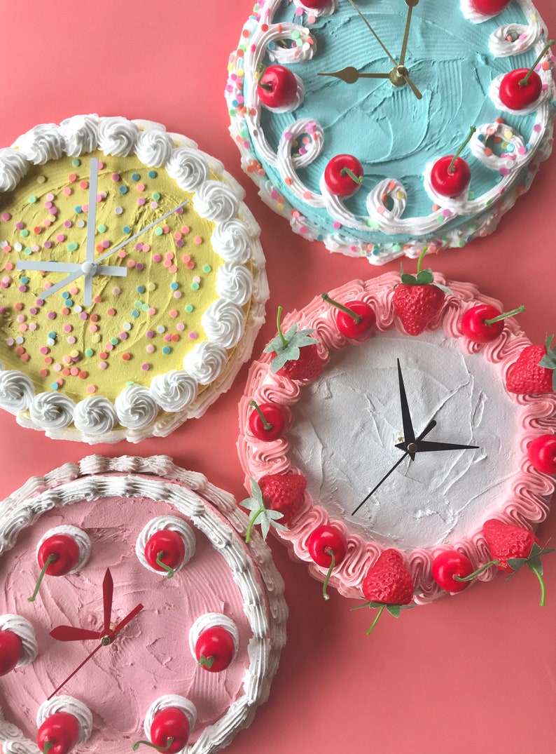 Cake Clock/ Decorative Wall Clock/ Y2k aesthetic home decor/ cute cake home accent/ faux cake/ dummy cake/ unique colorful home decor image 9