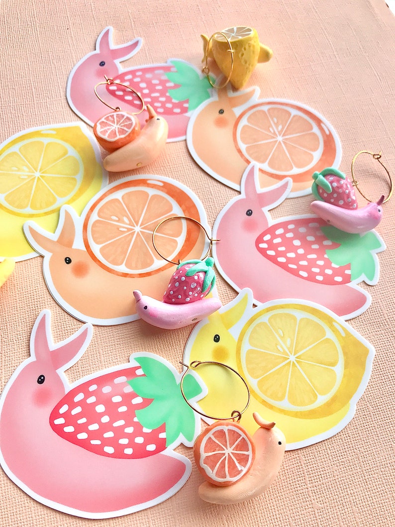 Fruit Snail Stickers/ Fruity Snail Sticker/ Strawberry snail/ orange lemon/ Laminated Waterproof Weatherproof UV resistant Vinyl Sticker image 2