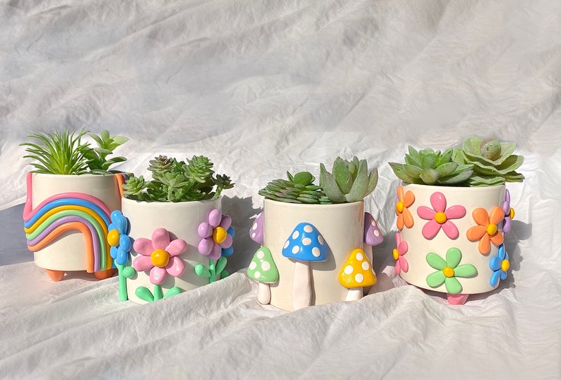 Retro Eclectic Colorful Planters/ Cute Ceramic Planter/ image 6
