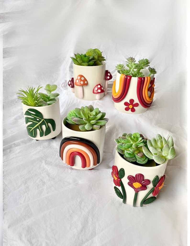 Neutral Planter Pots/ Rainbow Planter/ Succulent Planters/ Monstera Leaf Home Decor/ Boho Ceramics/ Modern Ceramic Pots/ Home Accents bild 7