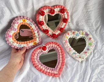 Heart Shaped Cake Wall or Stand Mirror/ Frosted Kawaii Mirror/ Cute Cake Home Decor/ Wall Accent/ Faux Cake Vintage Style Cake Home Decor