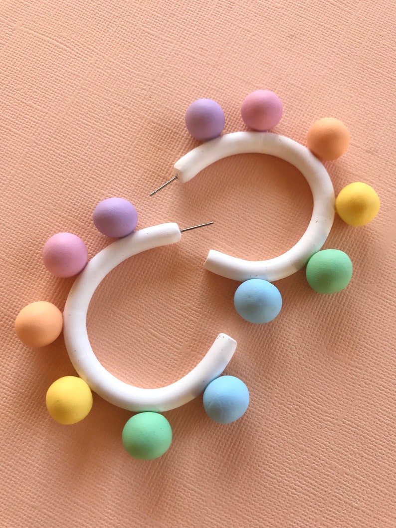 Confetti Geometric Ball Hoops/ Colorful Hoop Earrings/ Modern Hoop Earrings/ Rainbow Hoops/ Geometric earrings/fun earrings/colorful jewelry image 4