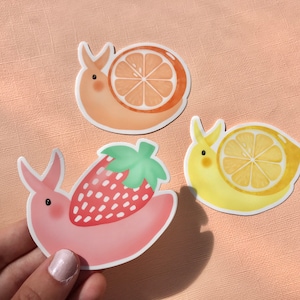 Fruit Snail Stickers/ Fruity Snail Sticker/ Strawberry snail/ orange lemon/ Laminated Waterproof Weatherproof UV resistant Vinyl Sticker image 4