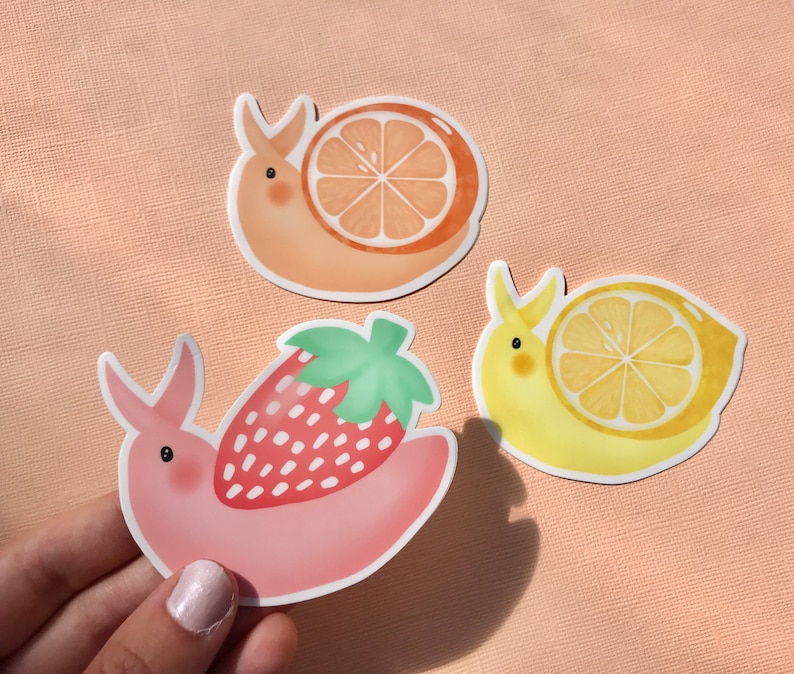 Fruit Snail Stickers/ Fruity Snail Sticker/ Strawberry snail/ orange lemon/ Laminated Waterproof Weatherproof UV resistant Vinyl Sticker image 4