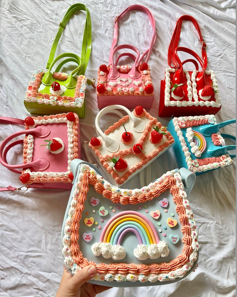Rectangle Cake Purse/ Frosted Kawaii Purse/ Cute Cake Handbag/ Crossbody Bag/ Unique Fashion Bag/ Sprinkles Frosting Disco Cherry Bakery Bag image 3