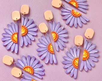 Aster Purple Daisy Earrings/ Flower Earrings/ Floral Earrings/ Daisy Jewelry/ Polymer Clay Earrings/ Statement Earrings/ Cute Earrings