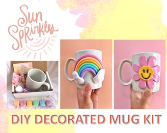 DIY Mug Art Kit/ Decorate Your Own Custom Coffee Mug/ Colorful 3d Coffee Mug/ Handmade Ceramic Mug/ Coffee Lover Gift/ Cute Coffee Mugs