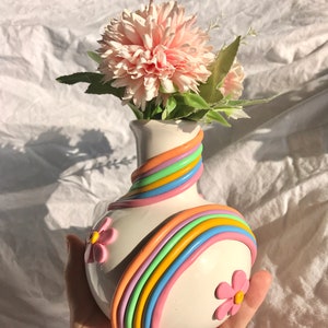 5 Tall Retro Eclectic Colorful Bud Vase/ Cute Ceramic Vase/ Rainbow Pot Planter/Modern ceramic vase/ pastel color ceramics/ Boho home decor image 10